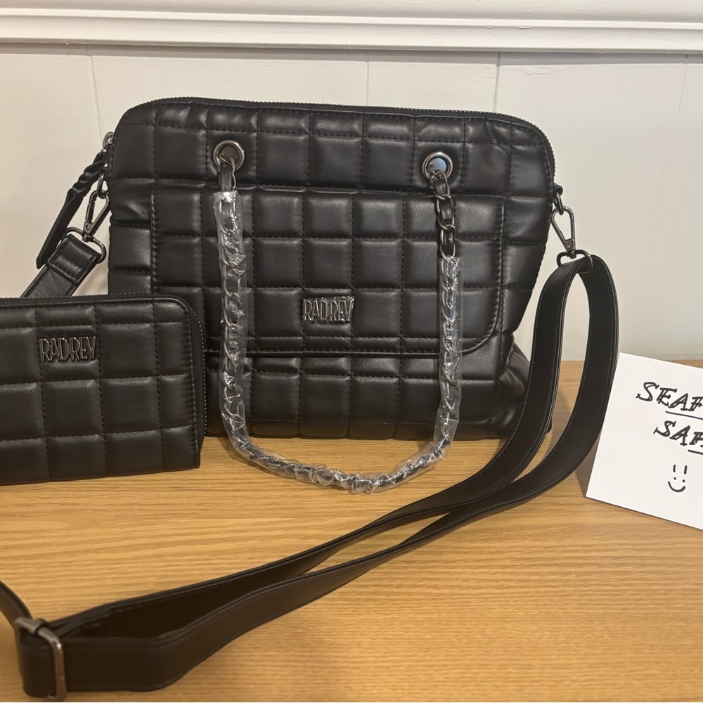 NWOT Rad Rev Lux Bag and Wallet Set Black Quilted Women's Bag